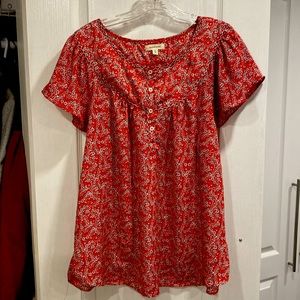 Red scooped neck women’s peasant blouse size XL
